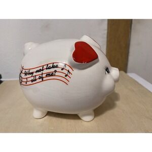 Enesco Piggy Bank "Why Not Take All Of Me" White With Red Music Notes